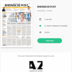 Screenshot von pressreader.com mit der Vorderseite der Rheinischen Post vom 17.07.2025